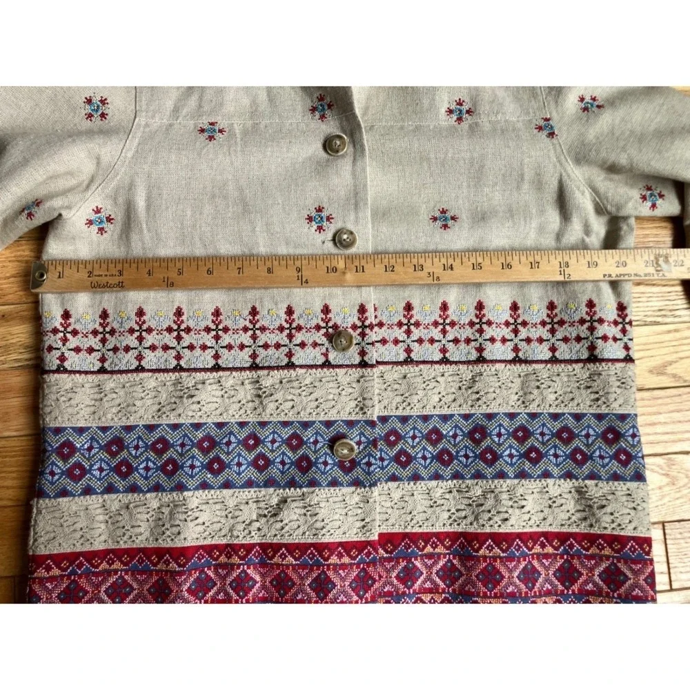 Linen Blend Embroidered‎ Lace Southwestern Jacket Cottagecore Beige Red Blue Med